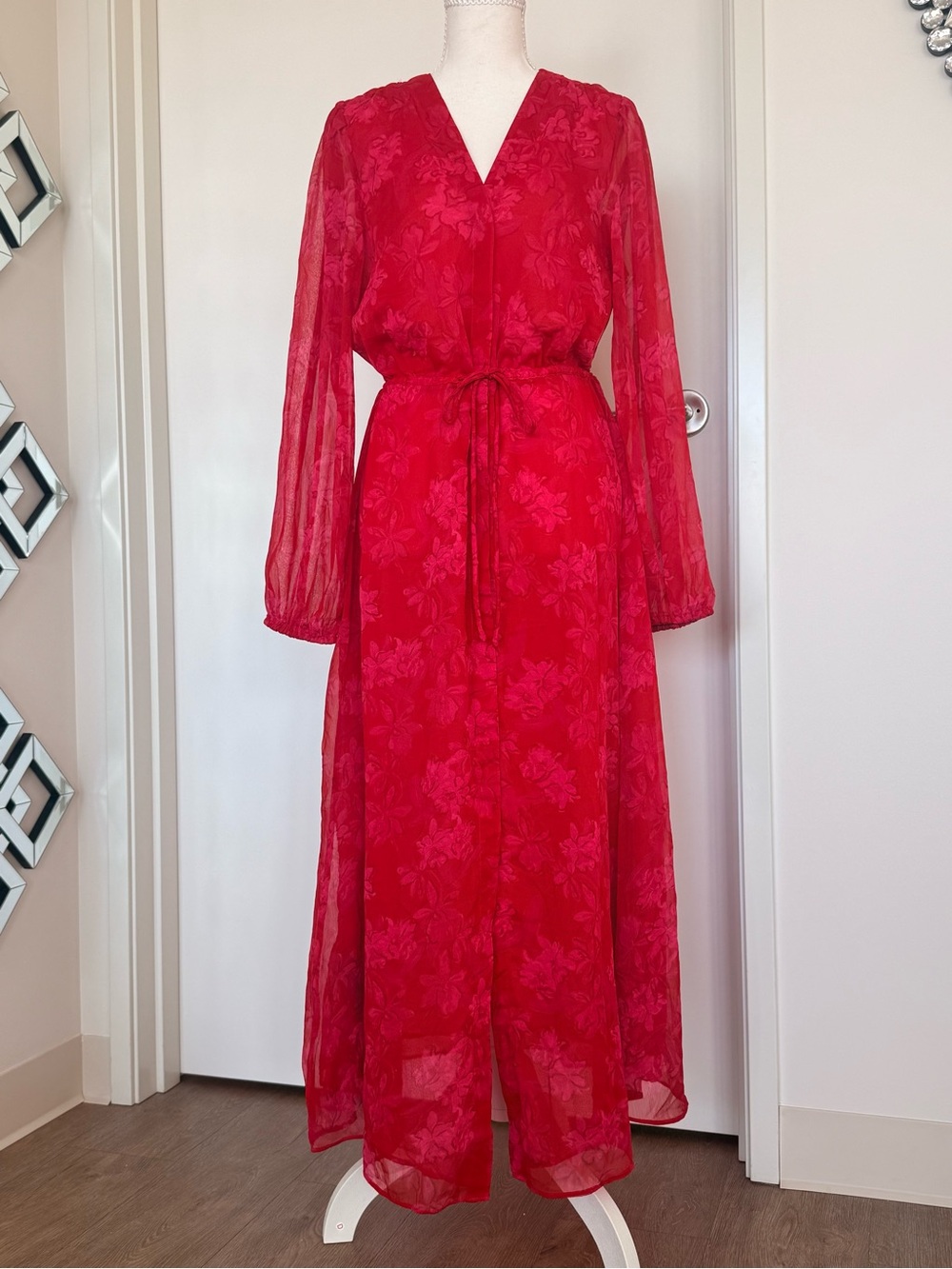 Mango Bright Red Floral V-Neck Maxi Dress